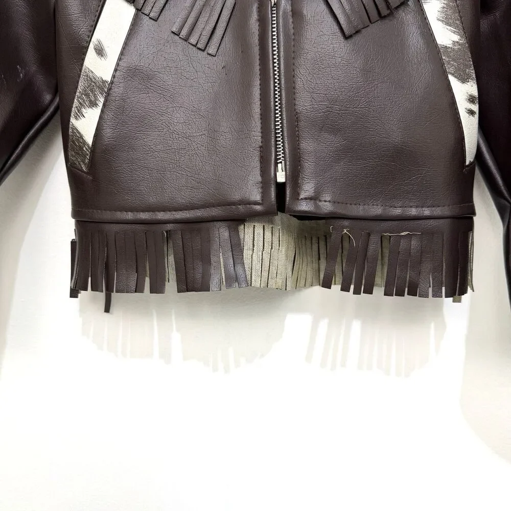 Vintage 60s 70s Thermo &Togs Kids Western Vinyl Fringe Jacket Cowhide Style